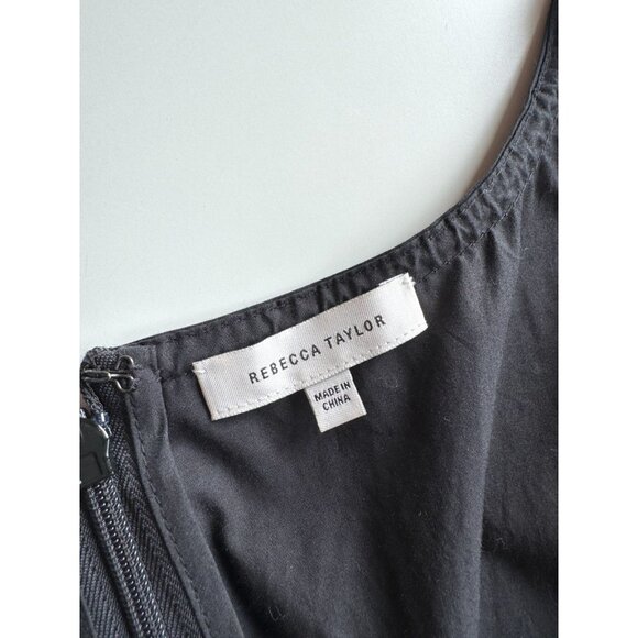 REBECCA TAYLOR Black Cotton Poplin Square Neck Wide Leg Cropped Jumpsuit, Size 2 - Picture 10 of 12